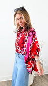 Chained Pattern Button Down Top - Tomato-130 Long Sleeve Tops-EESOME-Coastal Bloom Boutique, find the trendiest versions of the popular styles and looks Located in Indialantic, FL
