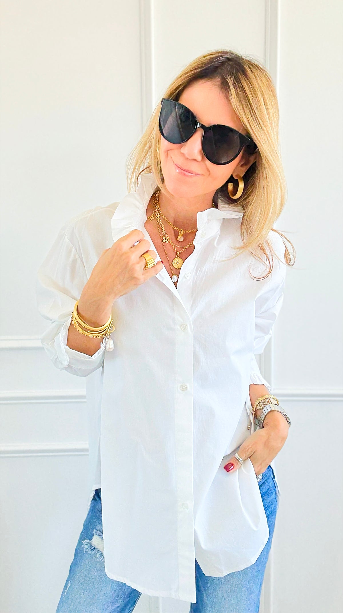 Sophia Ruffled Italian Shirt-110 Long Sleeve Tops-TATTOO Z-Coastal Bloom Boutique, find the trendiest versions of the popular styles and looks Located in Indialantic, FL