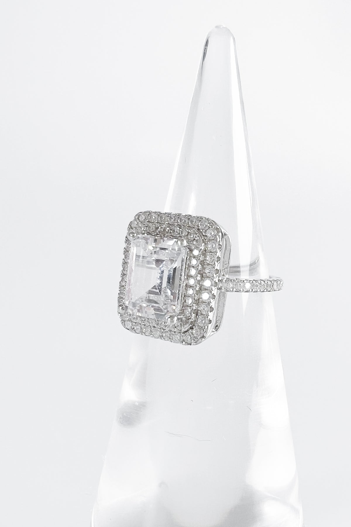Sterling Silver Emerald Cut Halo Ring-230 Jewelry-NEWNYC2-Coastal Bloom Boutique, find the trendiest versions of the popular styles and looks Located in Indialantic, FL