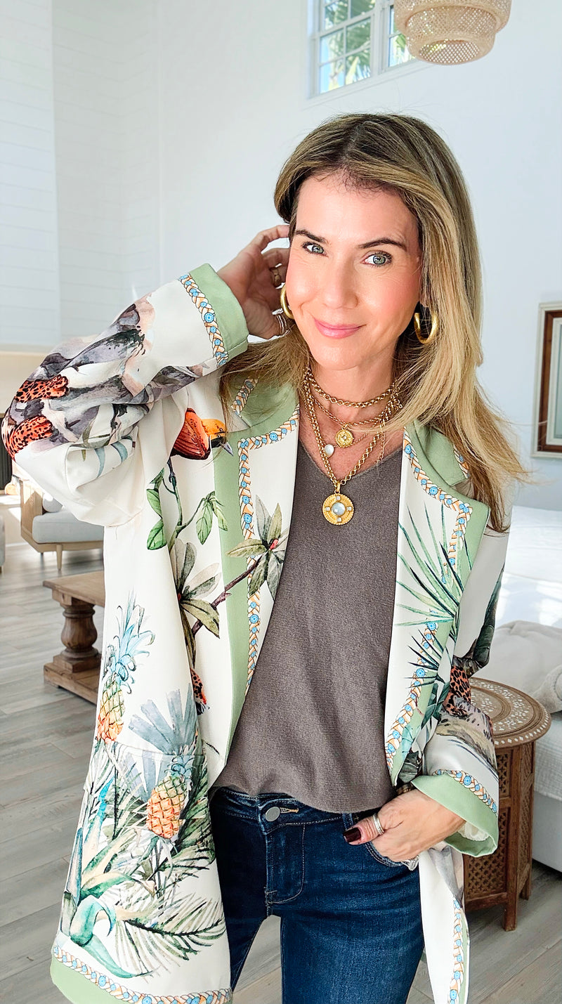Tropic Jungle Italian Blazer-160 Jackets-Italianissimo-Coastal Bloom Boutique, find the trendiest versions of the popular styles and looks Located in Indialantic, FL