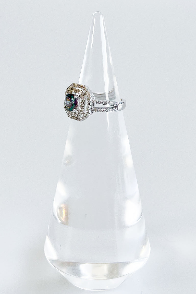 Sterling Silver Oil Spill Stone Double Halo Ring-230 Jewelry-NEWNYC2-Coastal Bloom Boutique, find the trendiest versions of the popular styles and looks Located in Indialantic, FL