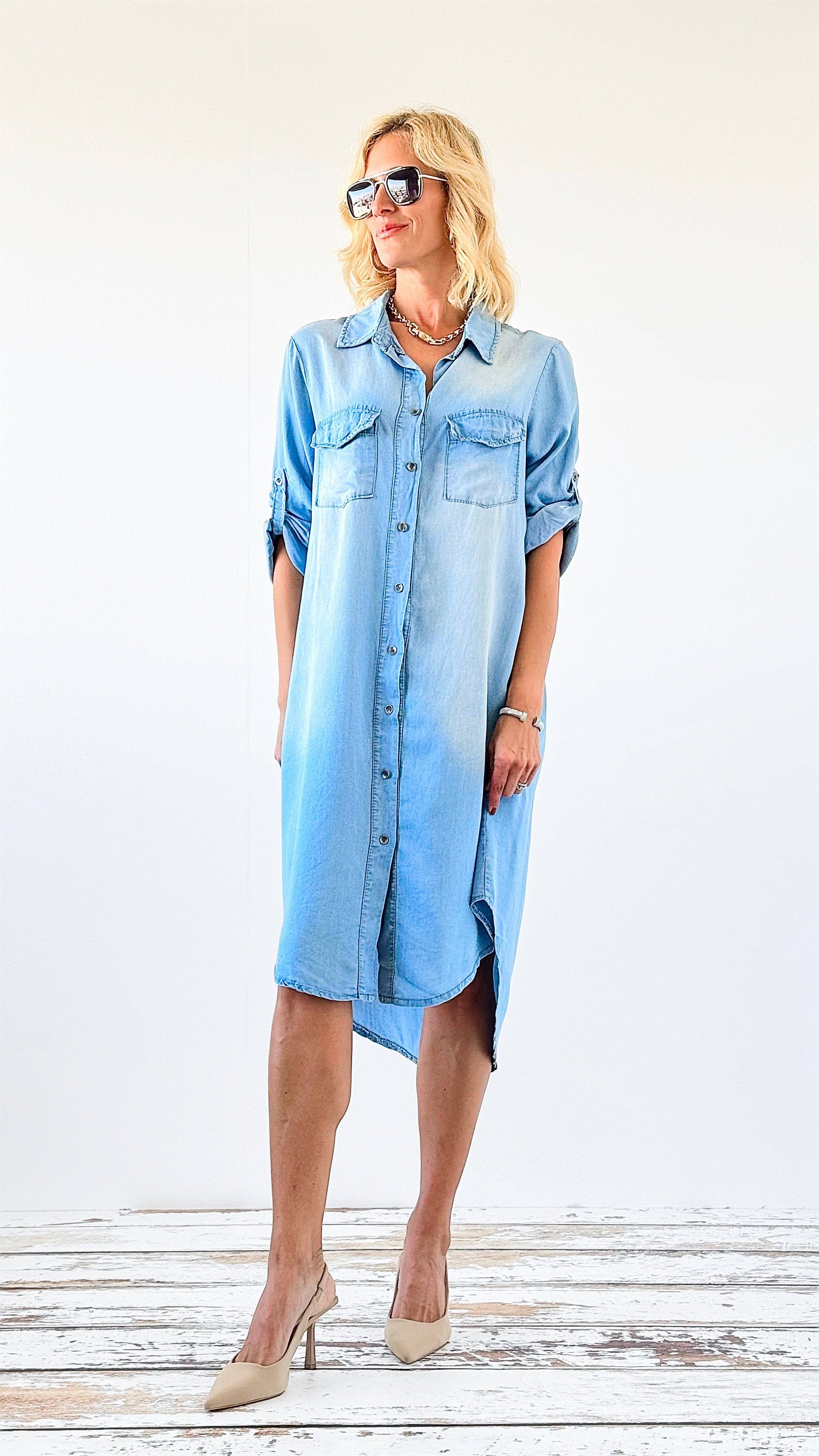 The Everyday Button-Up Denim Dress-200 Dresses/Jumpsuits/Rompers-VENTI6 OUTLET-Coastal Bloom Boutique, find the trendiest versions of the popular styles and looks Located in Indialantic, FL