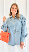 Blossom Denim Button-Down Top-130 Long Sleeve Tops-La' Ros-Coastal Bloom Boutique, find the trendiest versions of the popular styles and looks Located in Indialantic, FL