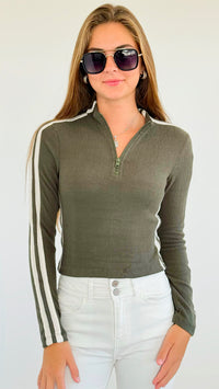 Neck Zipped Long Sleeve Top-130 Long Sleeve Tops-Heart&Hips-Coastal Bloom Boutique, find the trendiest versions of the popular styles and looks Located in Indialantic, FL