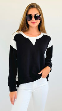 Two Tone Crew Neck Sweatshirt-130 Long Sleeve Tops-BucketList-Coastal Bloom Boutique, find the trendiest versions of the popular styles and looks Located in Indialantic, FL