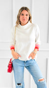 Stripe Pop Mock Neck Sweater-140 Sweaters-Fate Inc-Coastal Bloom Boutique, find the trendiest versions of the popular styles and looks Located in Indialantic, FL
