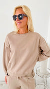 Heavenly High Rise Relaxed Jogger Pant + Sweatshirt Set - Sand-130 Long Sleeve Tops-RISEN JEANS-Coastal Bloom Boutique, find the trendiest versions of the popular styles and looks Located in Indialantic, FL