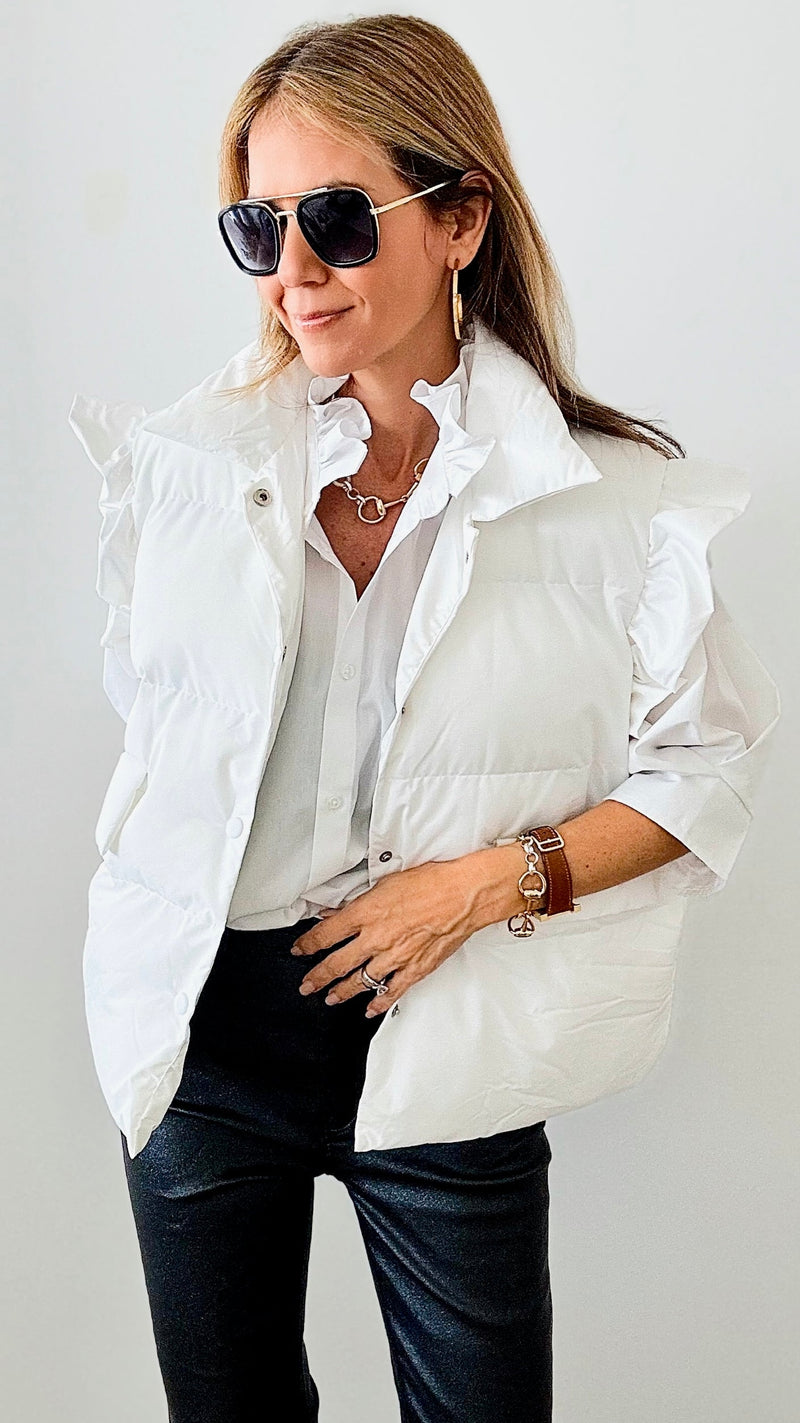 Ruffle Puff Vest - White-160 Jackets-BIBI-Coastal Bloom Boutique, find the trendiest versions of the popular styles and looks Located in Indialantic, FL