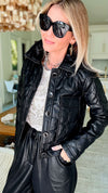 Vegan Leather Quilted Jacket - Black-150 Cardigan Layers-Dolce Cabo-Coastal Bloom Boutique, find the trendiest versions of the popular styles and looks Located in Indialantic, FL