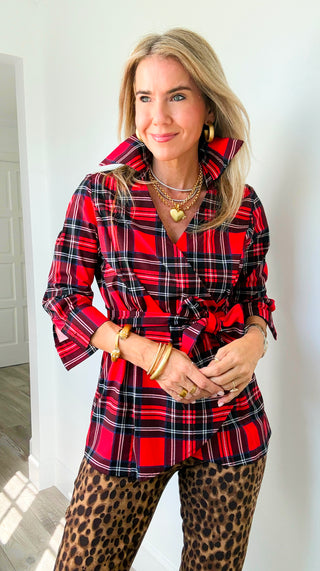 Everly Wrap Top – Highland Tartan