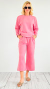 French Terry Wide Pants - Coral Pink-170 Bottoms-Veveret-Coastal Bloom Boutique, find the trendiest versions of the popular styles and looks Located in Indialantic, FL