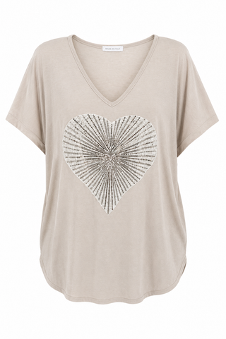 Follow Your Heart Sparkle Italian Top- Beige
