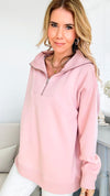 French Terry Ribbed Mock Neck Pullover - Blush-140 Sweaters-RAE MODE-Coastal Bloom Boutique, find the trendiest versions of the popular styles and looks Located in Indialantic, FL