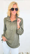 Willabella Faux Suede Top - Olive-130 Long Sleeve Tops-Joh Apparel-Coastal Bloom Boutique, find the trendiest versions of the popular styles and looks Located in Indialantic, FL