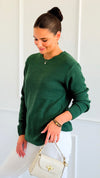 Round Neck Basic Sweater - Dk.Green-140 Sweaters-Zenana-Coastal Bloom Boutique, find the trendiest versions of the popular styles and looks Located in Indialantic, FL