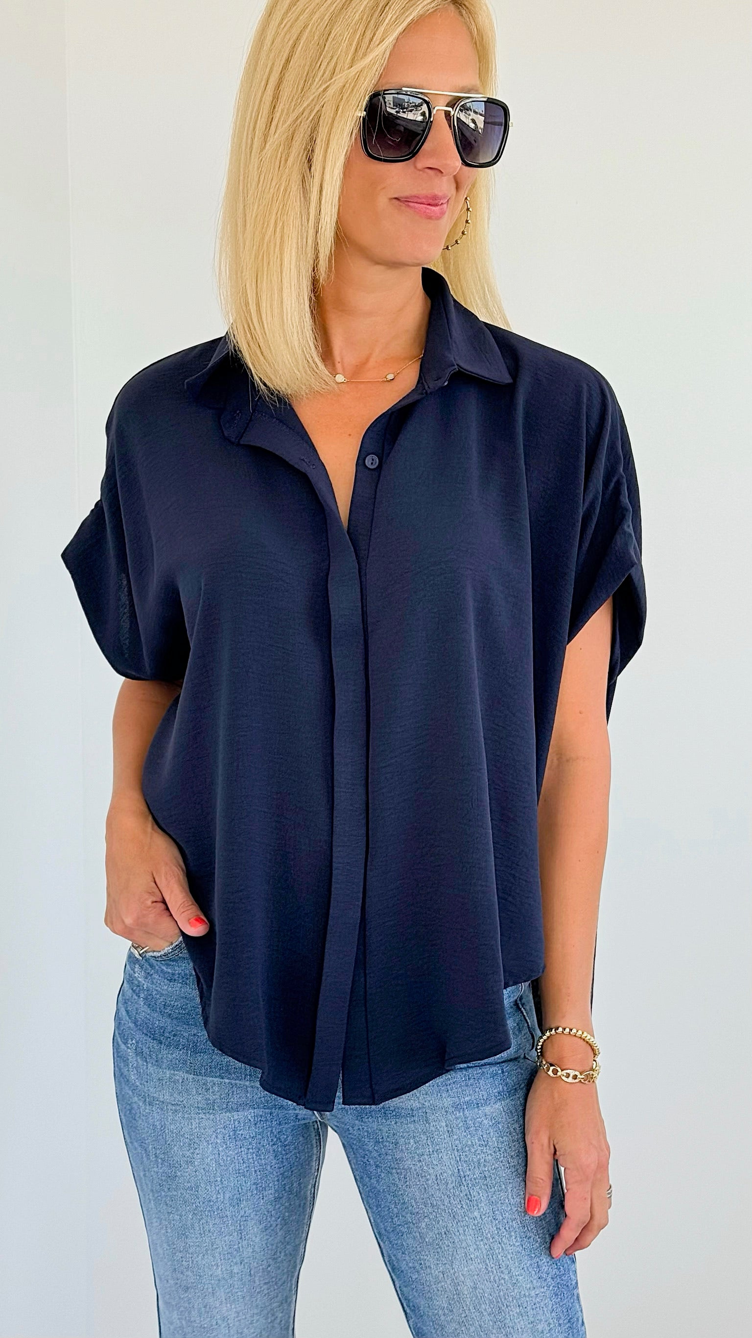 Sleeveless Hi-Low Shirt Top-Navy-100 Sleeveless Tops-BucketList-Coastal Bloom Boutique, find the trendiest versions of the popular styles and looks Located in Indialantic, FL