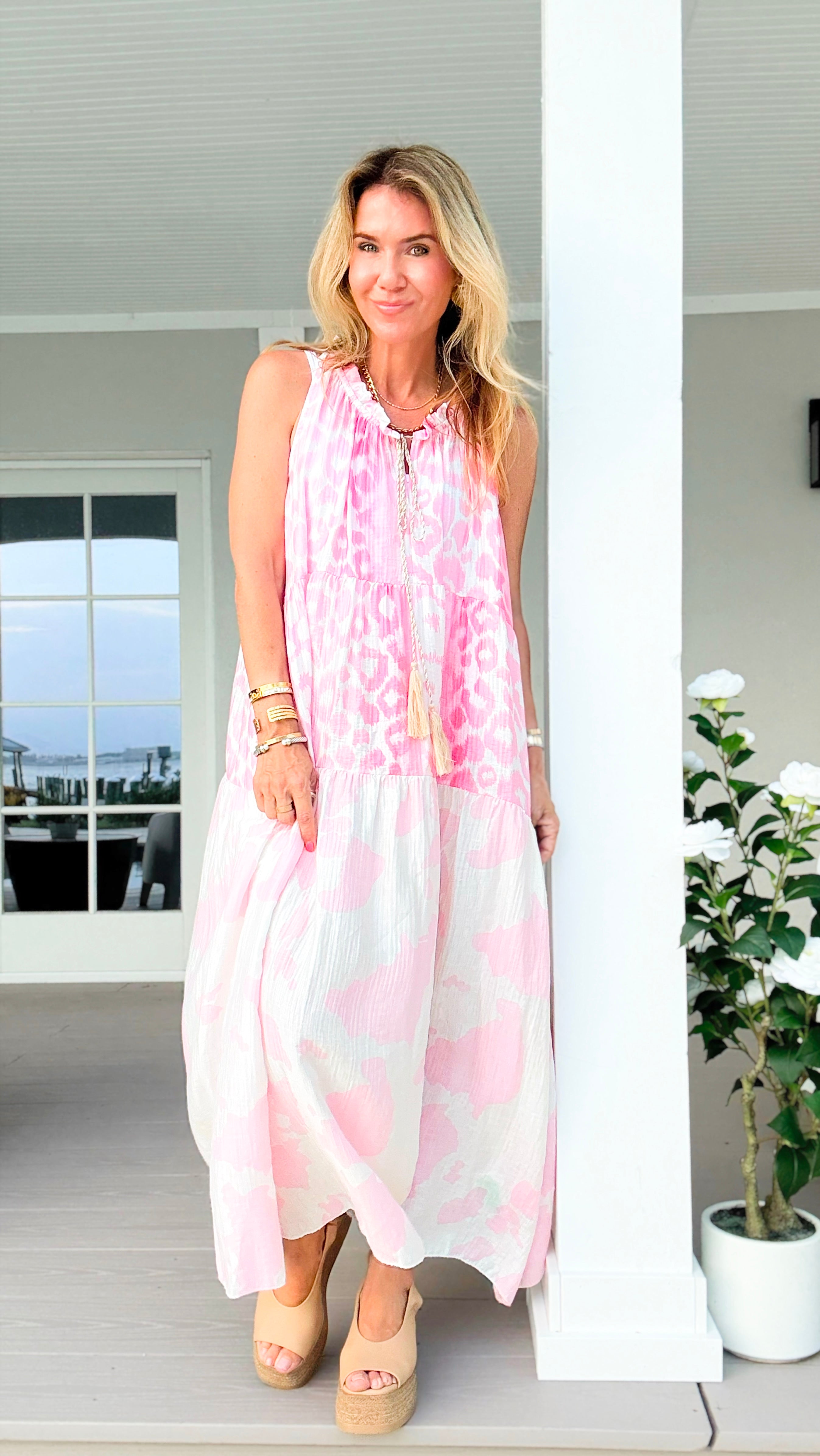 pink island dress Island Soiree Floral Satin Maxi Dress