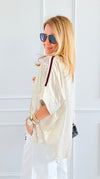 Flower Metallic & Striped Italian Blouse-170 Bottoms-SEÑORITA C/CLEAR S-Coastal Bloom Boutique, find the trendiest versions of the popular styles and looks Located in Indialantic, FL