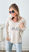 Valentines Lightweight Soft Popular "Love" Sweater Top - Beige-140 Sweaters-MIRACLE-Coastal Bloom Boutique, find the trendiest versions of the popular styles and looks Located in Indialantic, FL