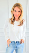 The Charlie Crew Neck Top - White-130 Long Sleeve Tops-EC COLLECTION INC-Coastal Bloom Boutique, find the trendiest versions of the popular styles and looks Located in Indialantic, FL