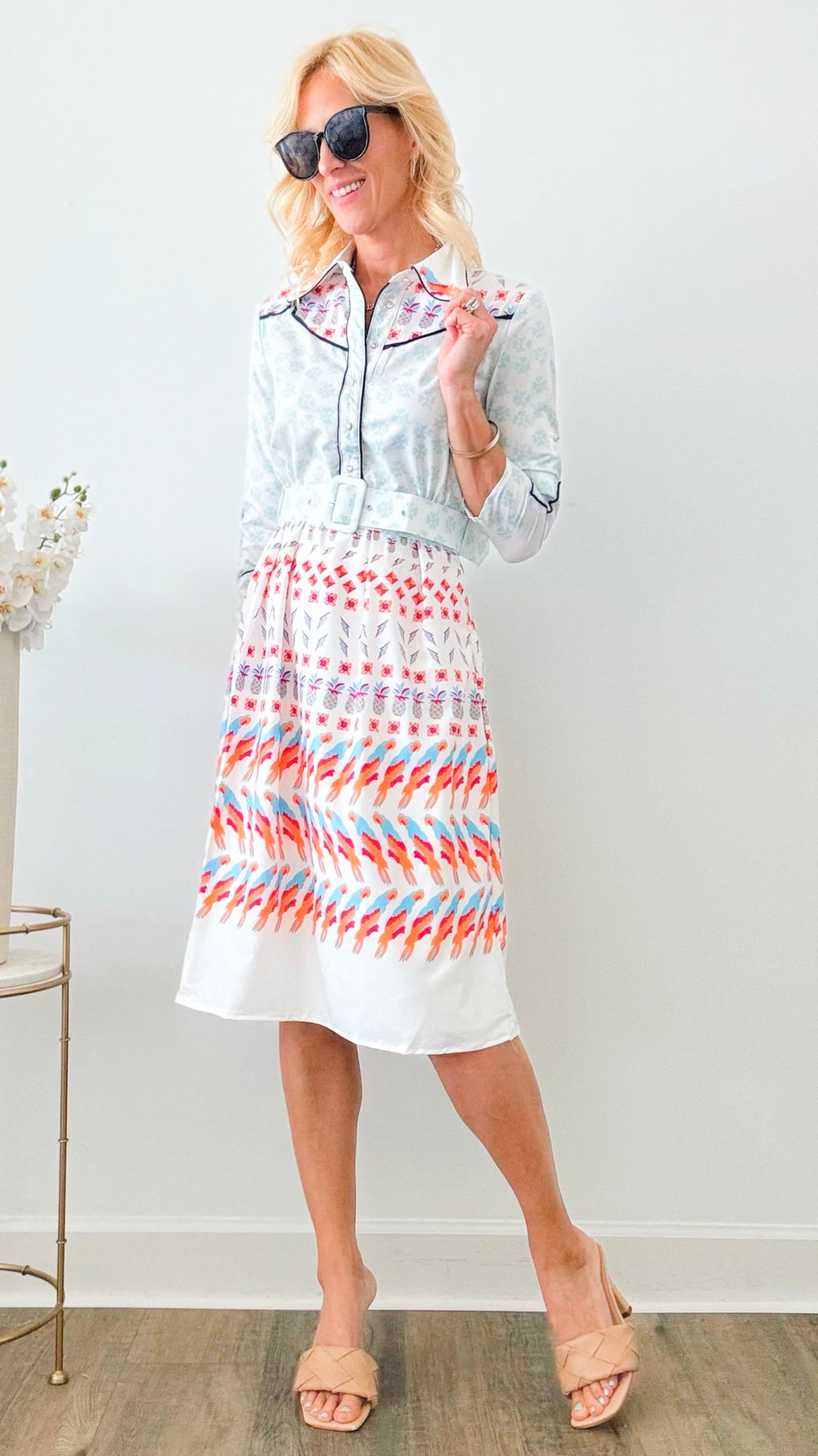 Multi Print Belted Dress-200 Dresses/Jumpsuits/Rompers-Rousseau-Coastal Bloom Boutique, find the trendiest versions of the popular styles and looks Located in Indialantic, FL