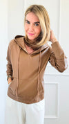 Vegan Leather Hooded Top - Camel-130 Long Sleeve Tops-Rousseau-Coastal Bloom Boutique, find the trendiest versions of the popular styles and looks Located in Indialantic, FL