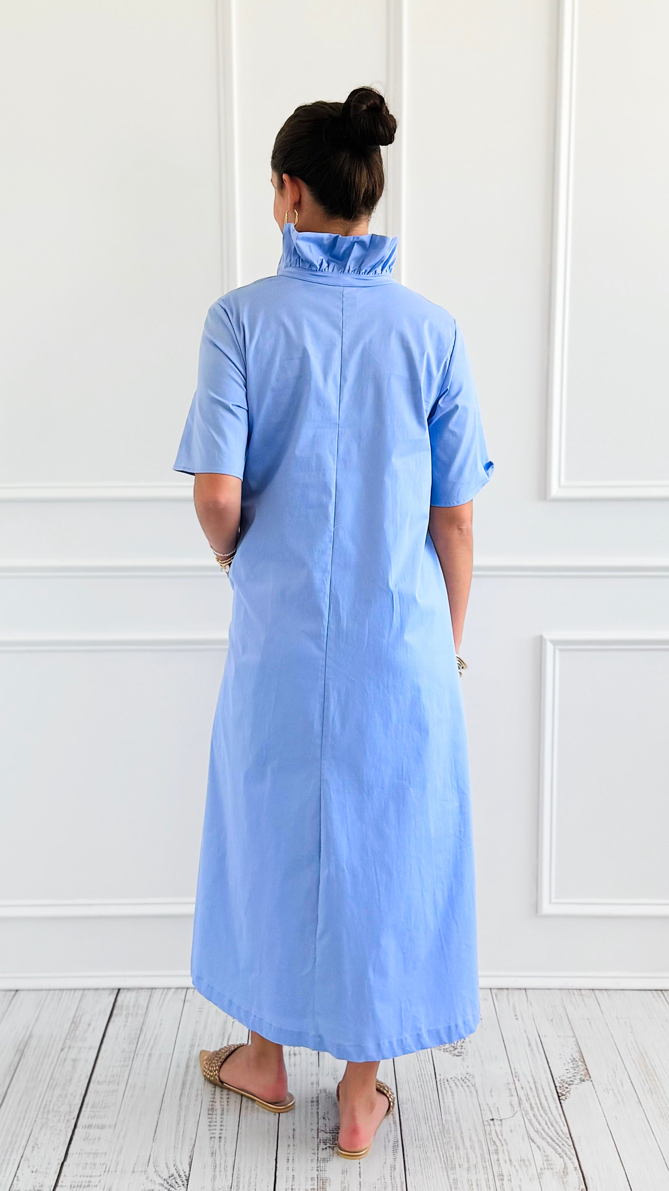 Pleated Collar Midi Dres-SKY-200 Dresses/Jumpsuits/Rompers-Adrienne-Coastal Bloom Boutique, find the trendiest versions of the popular styles and looks Located in Indialantic, FL