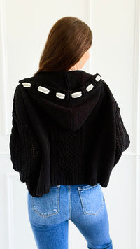 Seaside Breeze Hooded Chenille Sweater - Black-140 Sweaters-Zenana-Coastal Bloom Boutique, find the trendiest versions of the popular styles and looks Located in Indialantic, FL