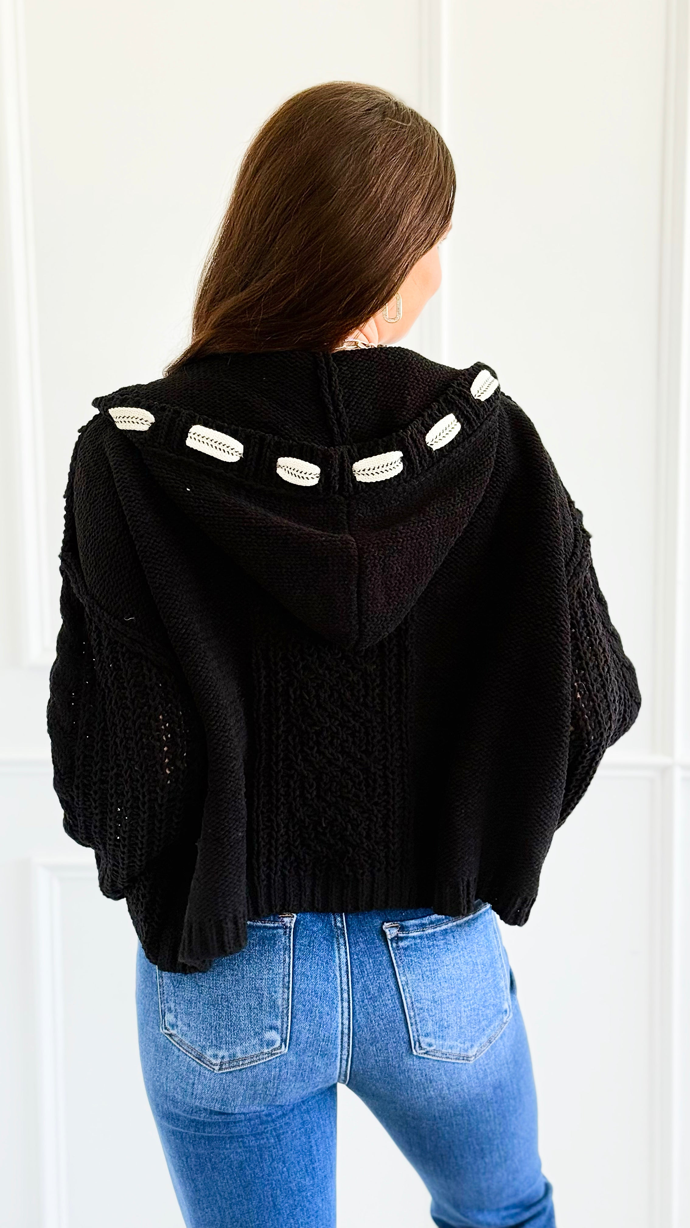 Seaside Breeze Hooded Chenille Sweater - Black-140 Sweaters-Zenana-Coastal Bloom Boutique, find the trendiest versions of the popular styles and looks Located in Indialantic, FL