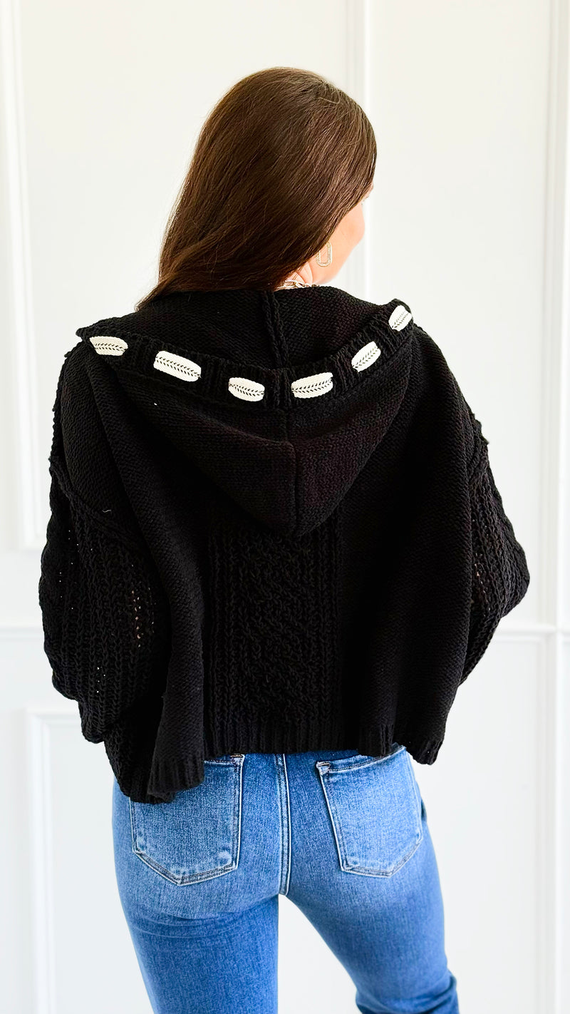 Seaside Breeze Hooded Chenille Sweater - Black-140 Sweaters-Zenana-Coastal Bloom Boutique, find the trendiest versions of the popular styles and looks Located in Indialantic, FL