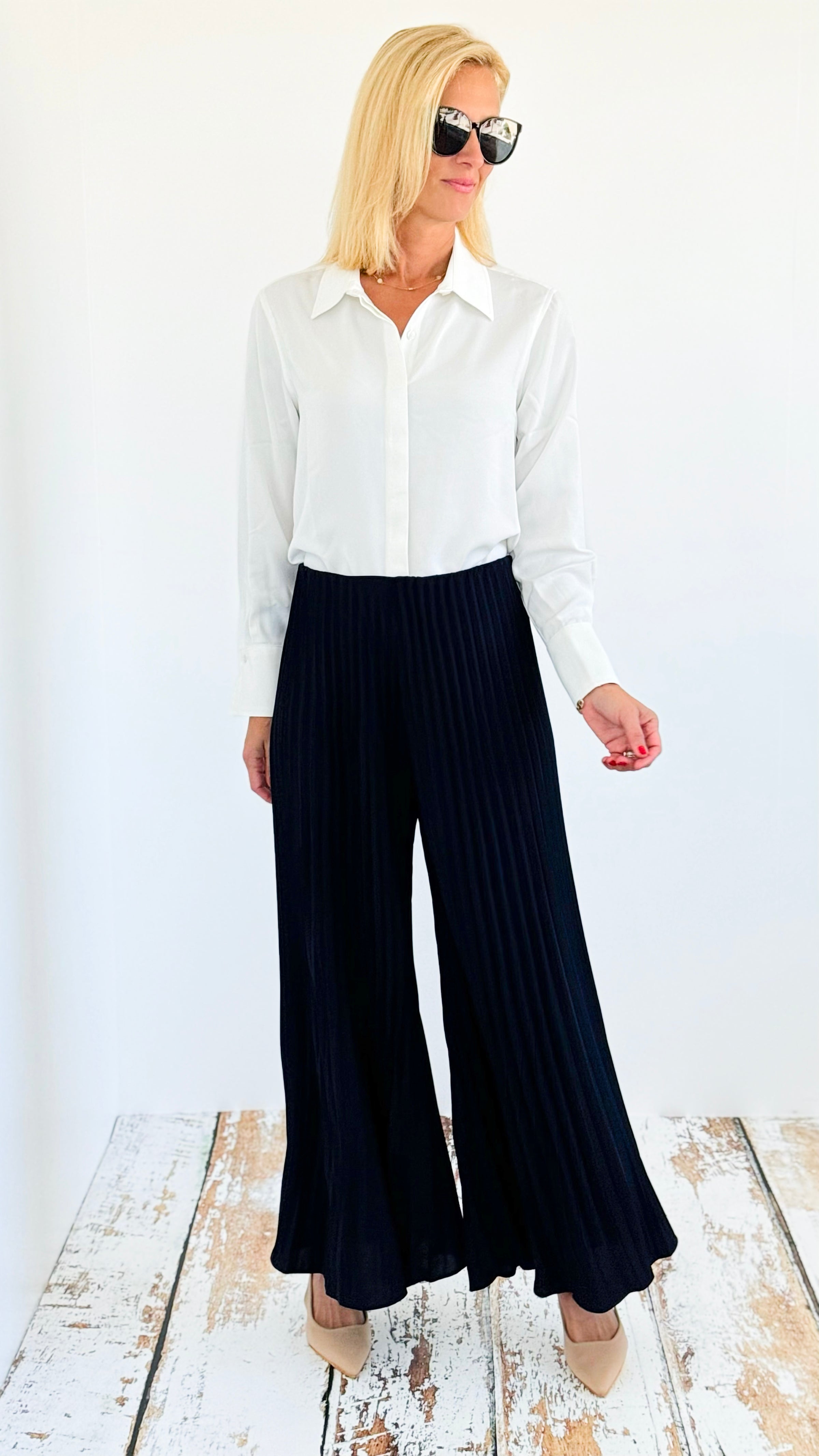 Pleated Wide Leg Pants - Navy-170 Bottoms-See and Be Seen-Coastal Bloom Boutique, find the trendiest versions of the popular styles and looks Located in Indialantic, FL