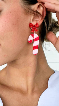 Candy Cane & Ribbon Drop Earrings-230 Jewelry-Golden Stella-Coastal Bloom Boutique, find the trendiest versions of the popular styles and looks Located in Indialantic, FL