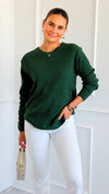 Round Neck Basic Sweater - Dk.Green-140 Sweaters-Zenana-Coastal Bloom Boutique, find the trendiest versions of the popular styles and looks Located in Indialantic, FL
