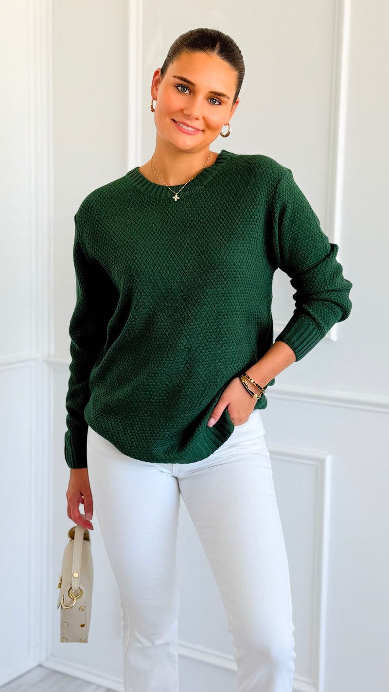Round Neck Basic Sweater - Dk.Green-140 Sweaters-Zenana-Coastal Bloom Boutique, find the trendiest versions of the popular styles and looks Located in Indialantic, FL