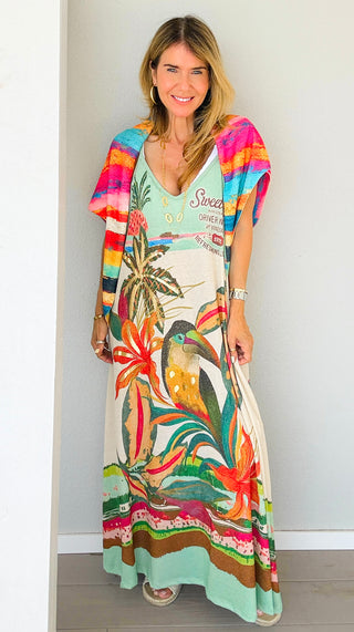 Toucan Paradise Lurex Italian Sleeveless Dress