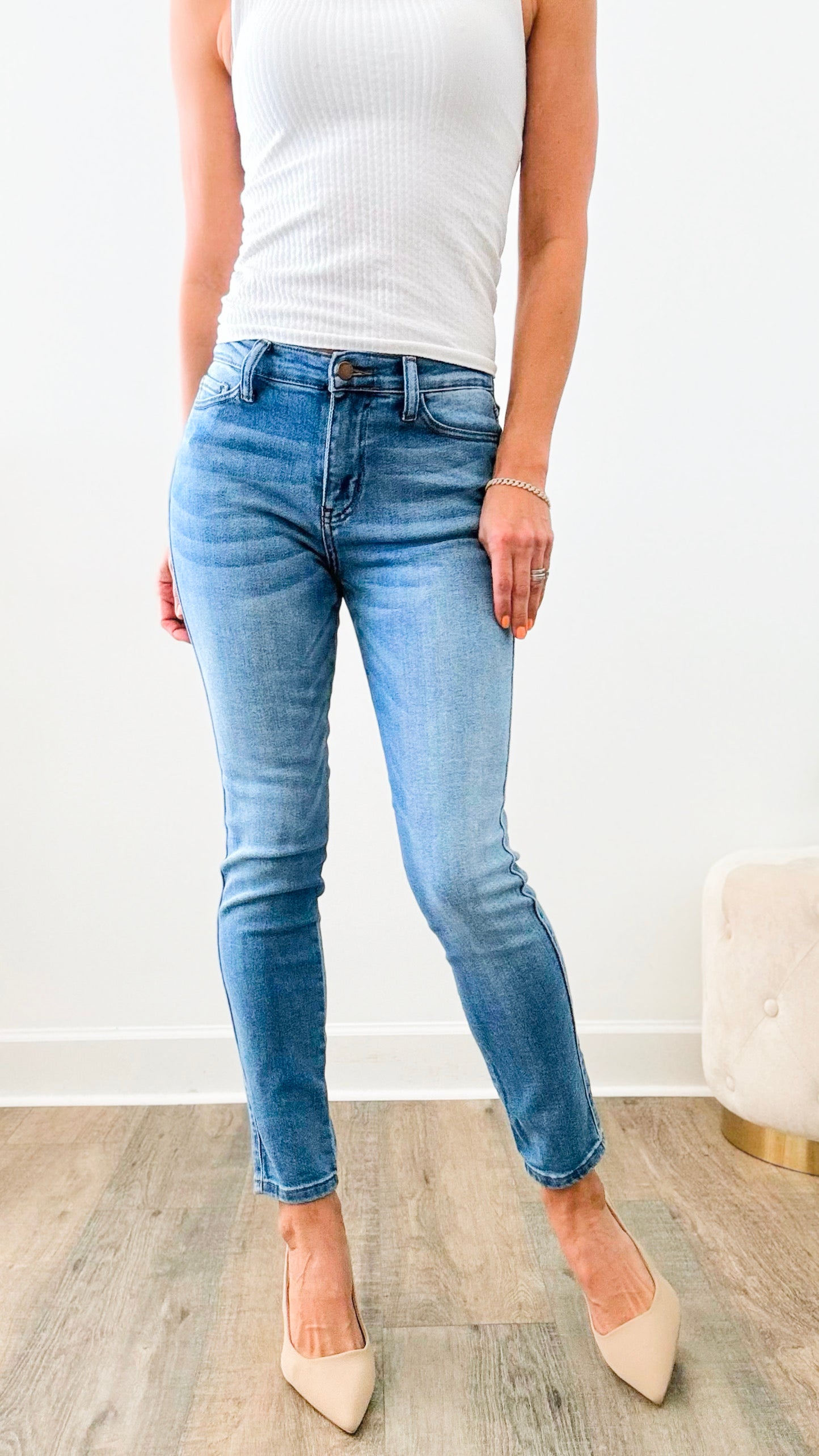 High Waisted Skinny Jeans-190 Denim-Vibrant M.i.U-Coastal Bloom Boutique, find the trendiest versions of the popular styles and looks Located in Indialantic, FL