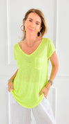 Pretty Back Lace Italian Top- Neon Yellow-110 Short Sleeve Tops-SEÑORITA C-Coastal Bloom Boutique, find the trendiest versions of the popular styles and looks Located in Indialantic, FL