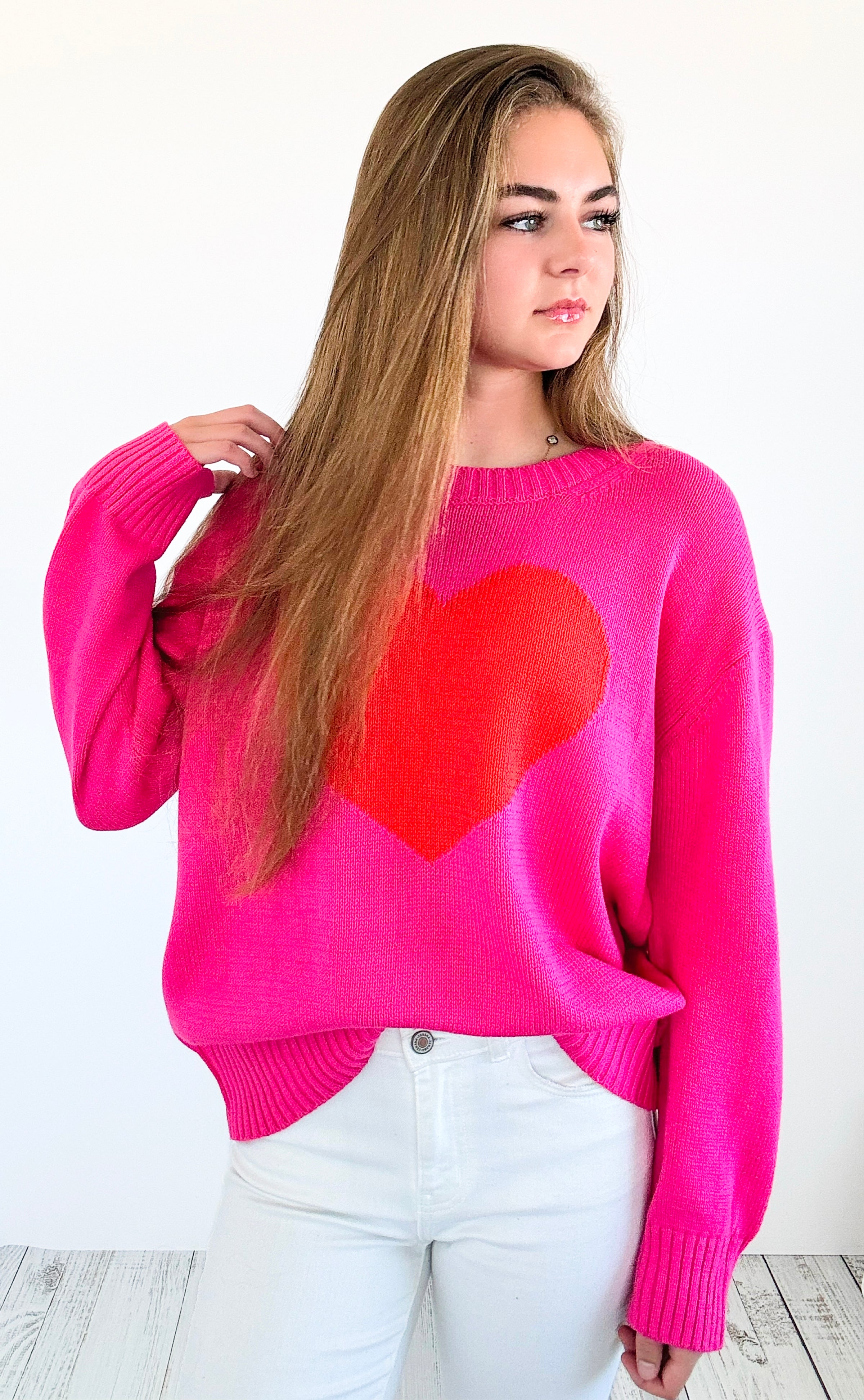 Shop Damage Sweetheart Knit Sweater - Hot Pink-140 Sweaters-MIRACLE-Coastal Bloom Boutique, find the trendiest versions of the popular styles and looks Located in Indialantic, FL