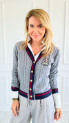 Fashion Varsity Italian Cardigan Sweater-Grey-150 Cardigans/Layers-Italianissimo-Coastal Bloom Boutique, find the trendiest versions of the popular styles and looks Located in Indialantic, FL