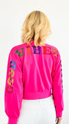 'Good Vibes Only' Pullover Sweater - Fuchsia-140 Sweaters-Rousseau-Coastal Bloom Boutique, find the trendiest versions of the popular styles and looks Located in Indialantic, FL