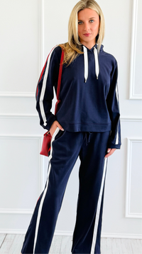 On the Move Stripe Set - Navy-170 Bottoms-JODIFL-Coastal Bloom Boutique, find the trendiest versions of the popular styles and looks Located in Indialantic, FL