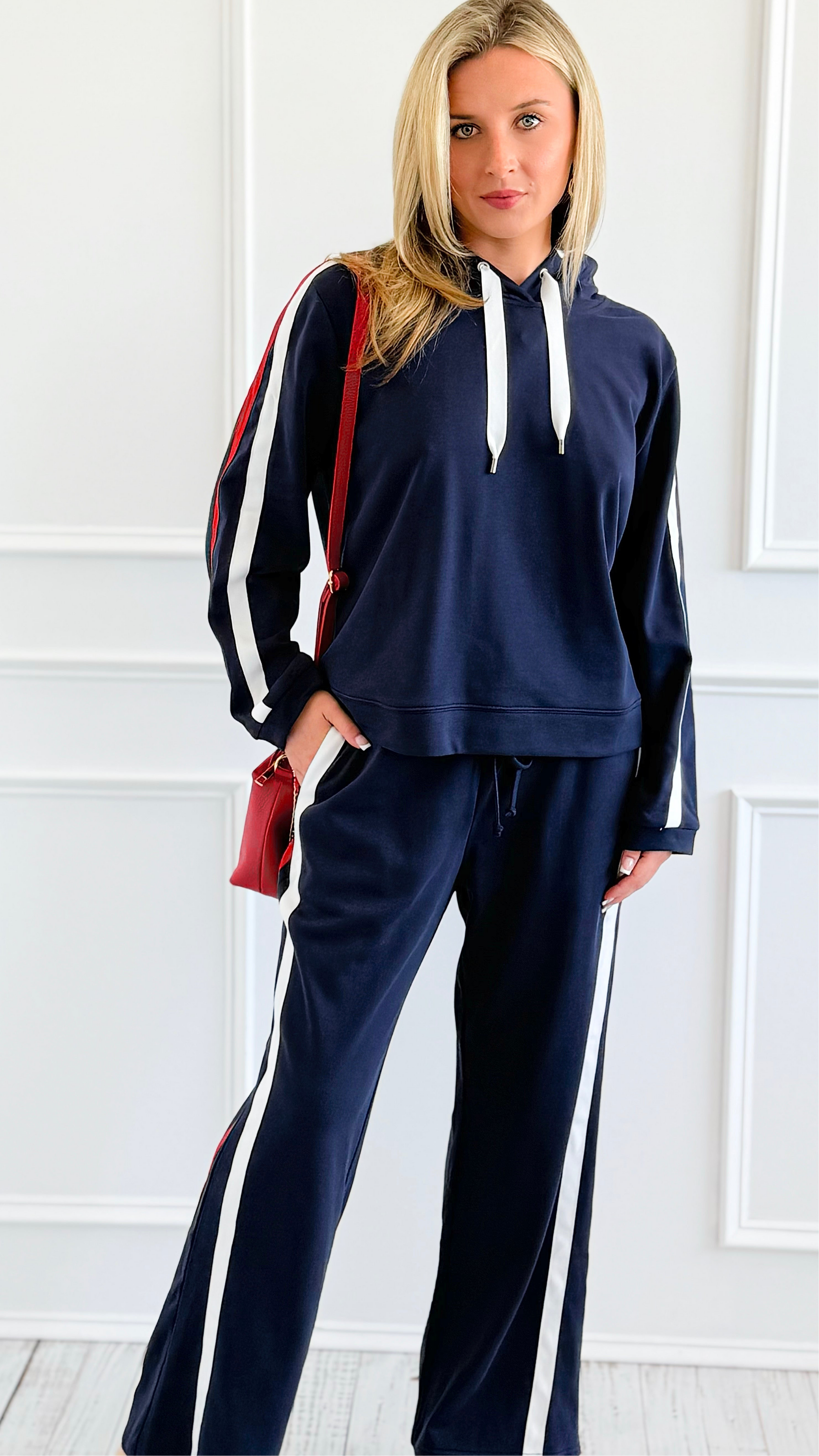 On the Move Stripe Set - Navy-170 Bottoms-JODIFL-Coastal Bloom Boutique, find the trendiest versions of the popular styles and looks Located in Indialantic, FL
