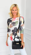 Mystic Flora St Tropez Short Sleeve Sweater-140 Sweaters-SORPRESA-Coastal Bloom Boutique, find the trendiest versions of the popular styles and looks Located in Indialantic, FL