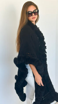 Vegan Fur Edges Knitted Cardigan - Black-150 Cardigans/Layers-NYW-Coastal Bloom Boutique, find the trendiest versions of the popular styles and looks Located in Indialantic, FL