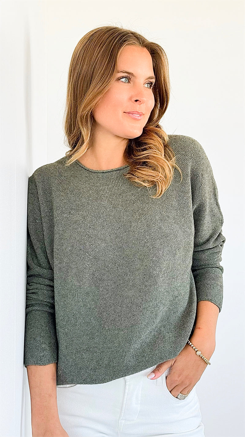 Timeless Comfort Italian Pullover- Army Green-130 Long Sleeve Tops-Italianissimo-Coastal Bloom Boutique, find the trendiest versions of the popular styles and looks Located in Indialantic, FL