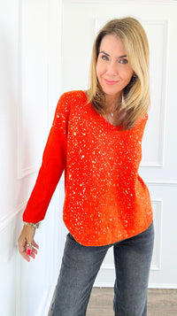 Shimmer Speckled Italian Pullover- Orange-130 Long sleeve top-Italianissimo-Coastal Bloom Boutique, find the trendiest versions of the popular styles and looks Located in Indialantic, FL