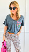 Martini All Night V-Neck Italian Graphic Tee-110 Short Sleeve Tops-FIRSTAGE-Coastal Bloom Boutique, find the trendiest versions of the popular styles and looks Located in Indialantic, FL