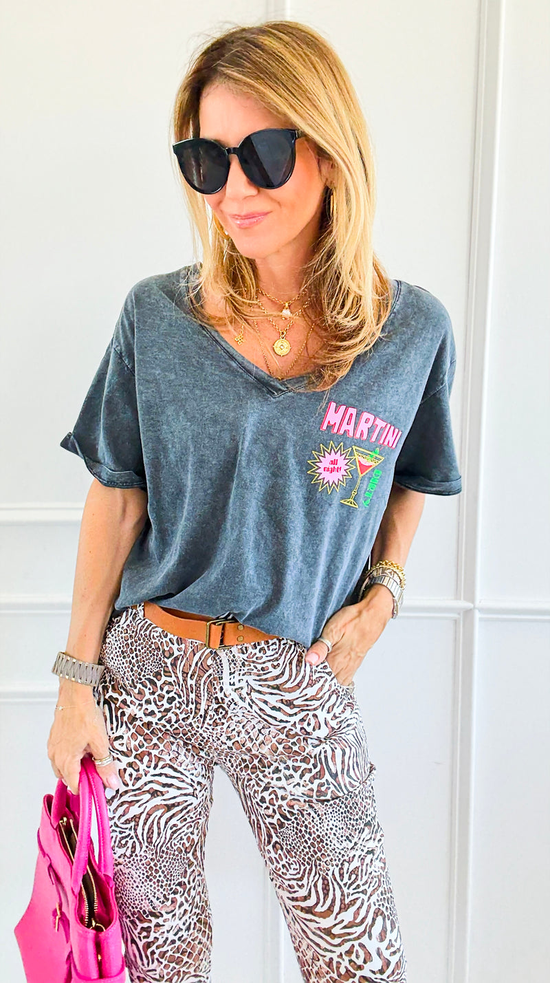 Martini All Night V-Neck Italian Graphic Tee-110 Short Sleeve Tops-FIRSTAGE-Coastal Bloom Boutique, find the trendiest versions of the popular styles and looks Located in Indialantic, FL