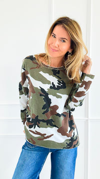 Off-Duty Edge Camo Top-130 Long Sleeve Tops-V6-Coastal Bloom Boutique, find the trendiest versions of the popular styles and looks Located in Indialantic, FL