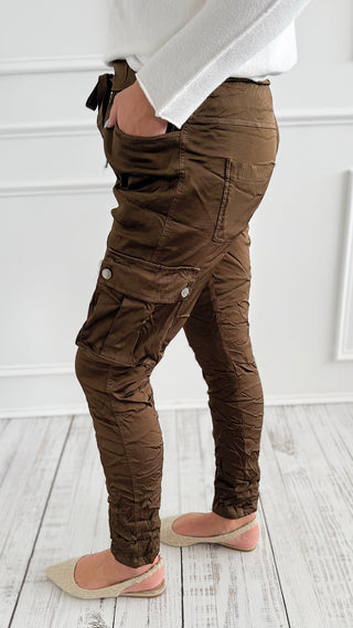 Cargo Wish List Italian Joggers- Brown-180 Joggers-CRIS S.R.L.-Coastal Bloom Boutique, find the trendiest versions of the popular styles and looks Located in Indialantic, FL